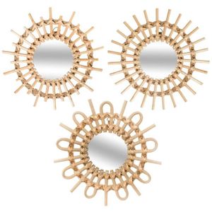 Lot de 3 miroirs en rotin Soleil - D28 x 3 cm