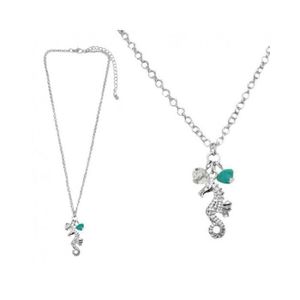Collier Métal Argenté Pendentif Etoile de Mer Perle Chips Turquoise