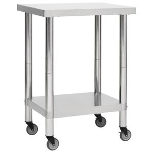 PLAN DE TRAVAIL MOH - Table de travail de cuisine avec roues 60x45x85 cm Inox