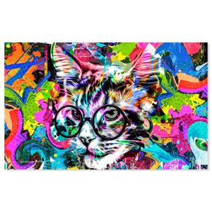 TABLEAU - TOILE Tableau Pop art chat lunette - 80x50cm - made in F