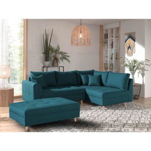 CANAPE CONVERTIBLE Canapé d'angle convertible Rune - Lisa Design - 4 places - style scandinave - droit - Bleu canard