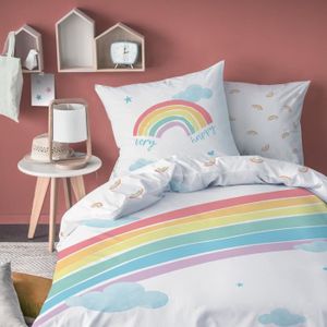 Motif arc-en-ciel Parure de lit pour enfant Housse de couette de 40 x 60 cm arc-en-ciel/bleu/jaune 100 % coton 2 pièces 100 x 135 cm 