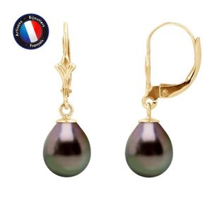 Boucle d'oreille PERLINEA - Boucles d'Oreilles Brisures - Véritables Perles de Culture de Tahiti - 8-9 mm - Or Jaune - Bijoux Femme