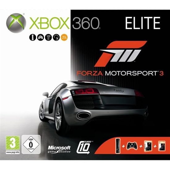 Console Xbox 360 Elite Forza Motorsport 3 Microsoft Noir 120 Go
