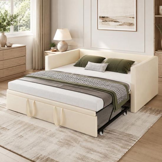 Canapé-lit Extensible 180 X 200 Cm - En Flanelle, Convertible En Canapé 90 Cm, Charge 370 Kg