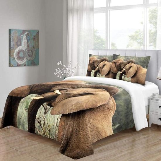 Parure de couette éléphant de la forêt - 100% Microfibre - Coloré - Fantaisie - 140x200cm