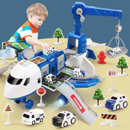 Avion Cargo Jouet Avec Lumières, Sons, Brumisateur Et 12 Mini-voitures – Kit De Transport Pour Enfants Dès 3 Ans, Cadeau Parfait Pour Garçons Et Filles