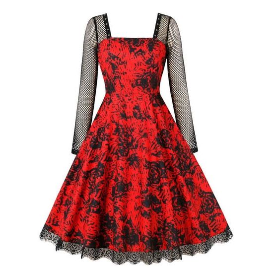 Robe Femme Halloween Chic Élégante - Manches Longues, Imprimés Horreur Gothique Infirmière, Robe Soirée Effrayante Automne