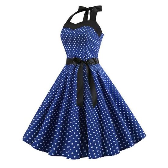 KJEHOME Robe d'été à pois pour femmes rétro blanche col licou Vintage