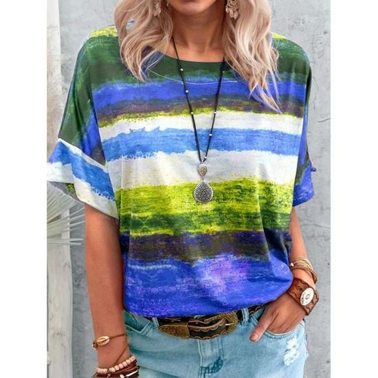 T-shirt Femme Noël Manches Courtes - Col Rond Imprimé Festif, Confortable Et Élégant | Top Décontracté Grande Taille