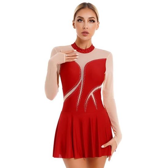 Robe De Danse Pailletée à Manches Longues - Justaucorps De Compétition Pour Patinage, Gymnastique Et Spectacle - Fille 5-16 Ans