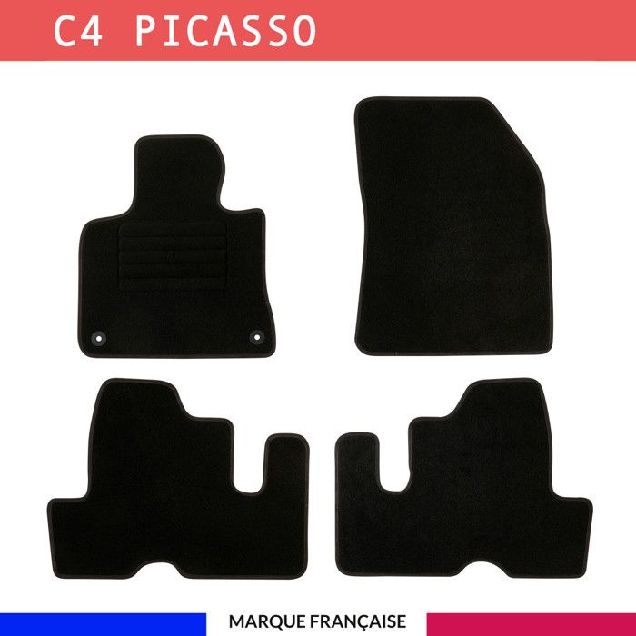 Tapis de sol voiture - Sur mesure pour CITROEN C4 PICASSO (02/2013-03/2018) Antidérapant - 3 pièces : Protection arrière - Moquette