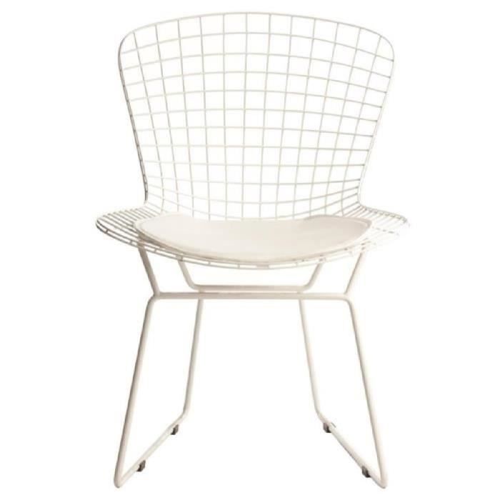 Chaise Bertoia Wire CHAIR structure laquée blanche, coussin blanc version total white