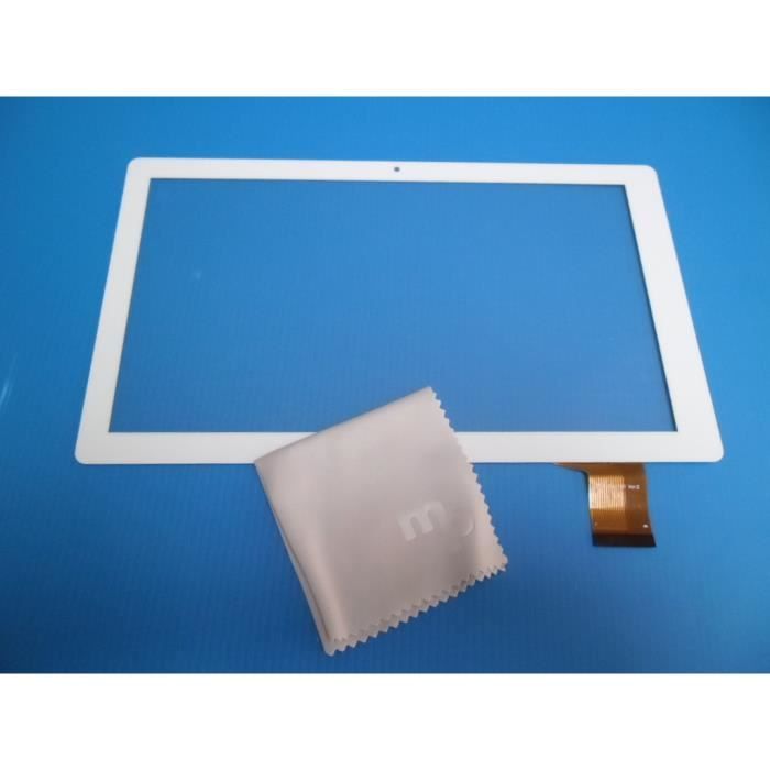 Vitre tactile blanche + chiffon microfibre pour POLAROID MID4710