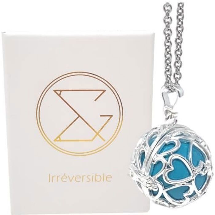 Bola de grossesse cage argent avec chaîne - LAURA (Bille bleue) - plaquée argent véritable - coffret cadeau femme enceinte