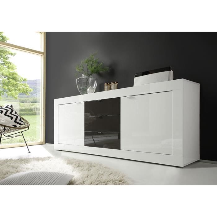 Buffet bahut blanc et gris laqué design ARIEL 3 L 210 x P 43 x H 86 cm Blanc