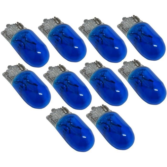10 ampoules T10 W5W 12V bleu pour veilleuses