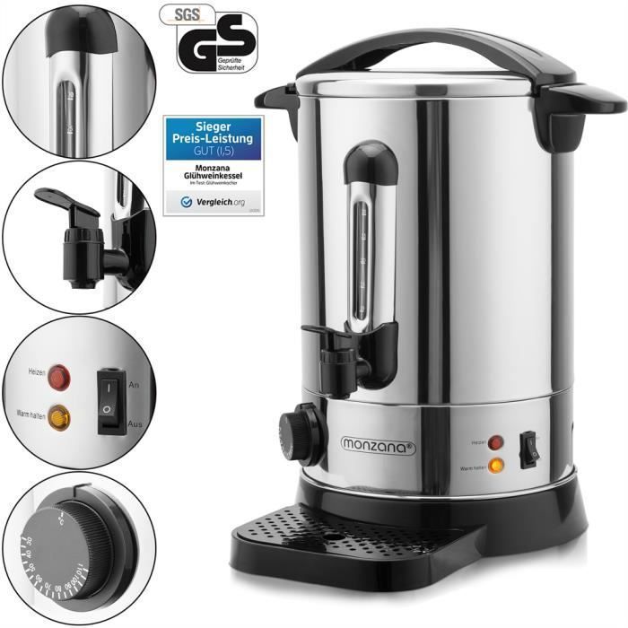 Distributeur de boissons chaudes 6,8L 950 W en acier inoxydable Marmite vin chaud chocolat Robinet couvercle verrouillable