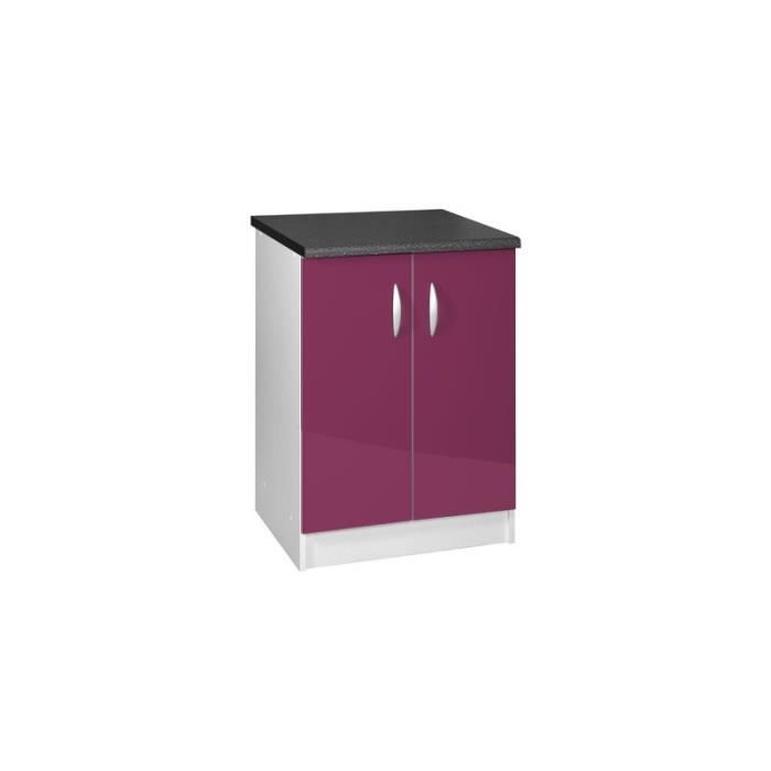 Meuble cuisine bas 80 cm 2 portes OXANE aubergine