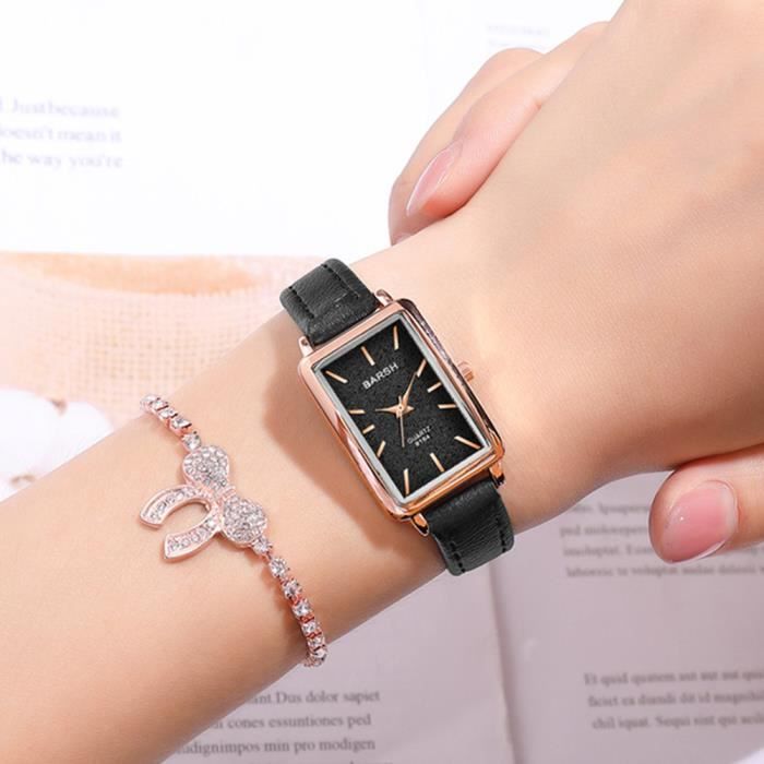 BARSH Montre femme, montre à mouvement à quartz pour femme avec cadran rectangulaire et bracelet en cuir style-Brown White