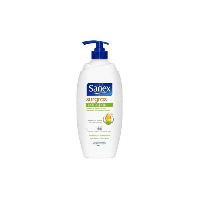 Sanex - Gel douche Surgras Protection Corps et cheveux peaux sensibles - 750ml