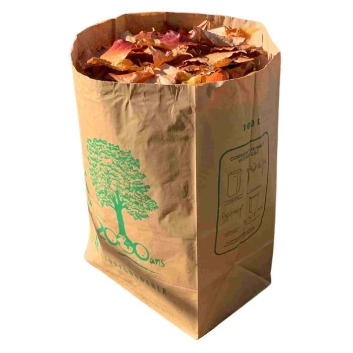 10 Sacs déchets verts compostables en papier kraft 100 litres