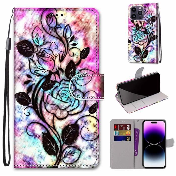 Peint Portefeuille Housse iPhone 14 Pro Max 6.7 Étui avec Support Antichoc Housse élégant et exquis - B11