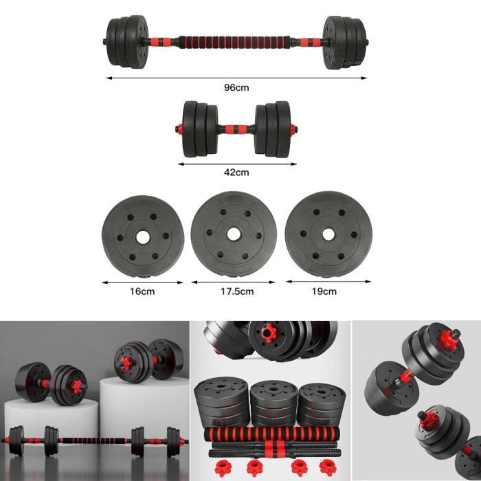 ERROLVES® Kit Haltères dee Musculation, Poids Ajustable 20KG, 2 en 1 barre courte-longue 42-96cmm, 12 Disques pour Fitness Homme-Fem