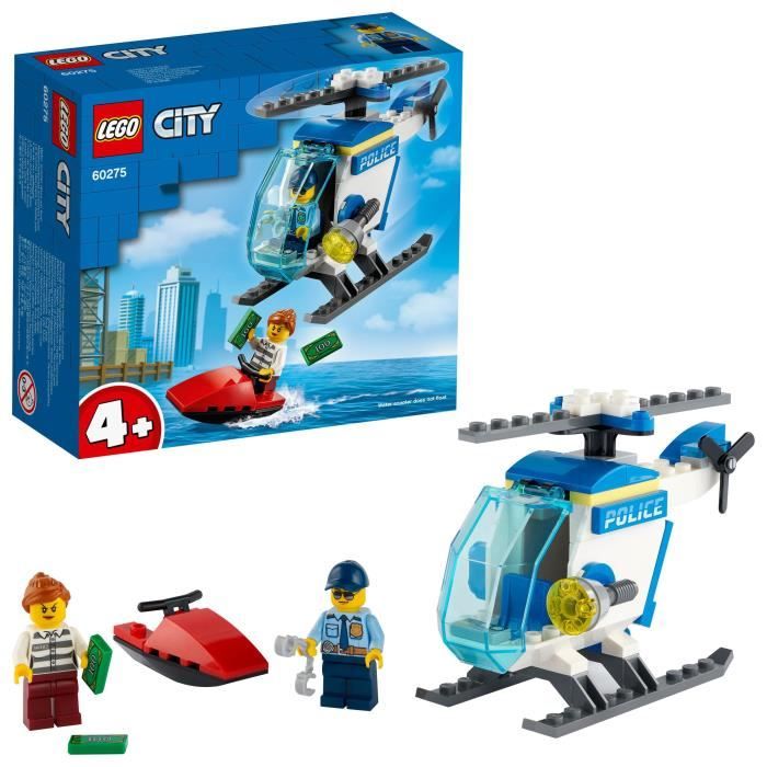 LEGO® City 60275 L'hélicoptère de la police, jeu d'action pour enfant doté d’un jet-ski, de billets de banque et de figurines