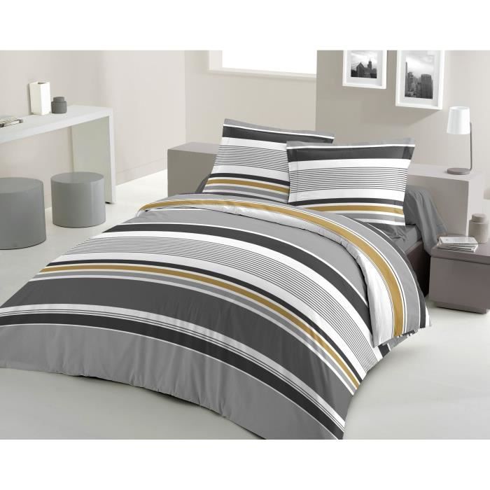 LOVELY HOME Parure de couette Coton STRIPES - Gris - 240x260 cm