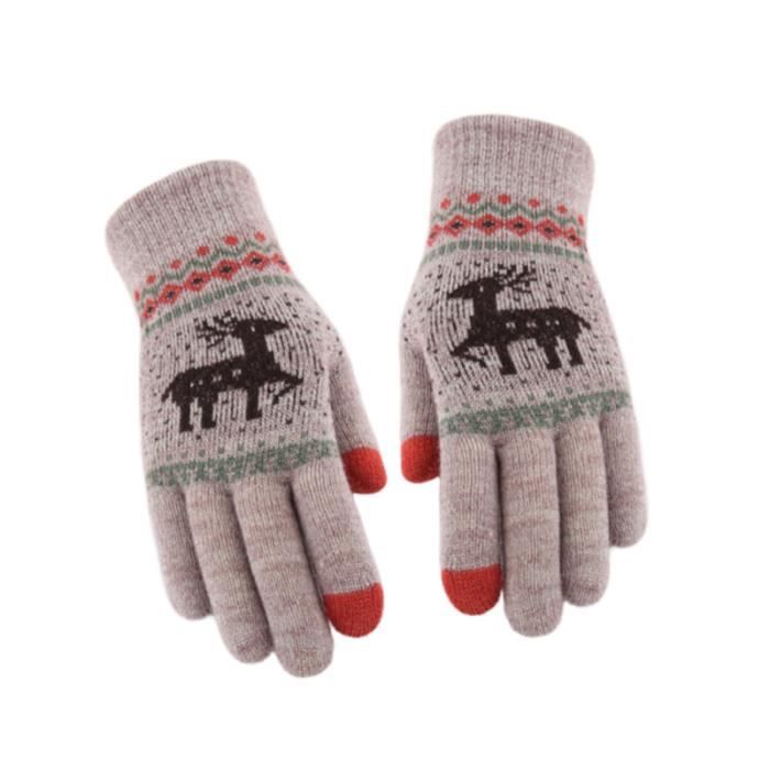 1 paire de gants à écran tactile motif élan épaissir les hiver chaud doigt laine fil noir GANTS - SOUS-GANTS