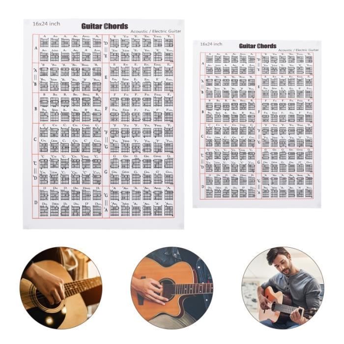 2 pièces tableaux d'accords de guitare tableau de musique pratique Guide d'apprentissage diagramme de doigté accords CAHIER