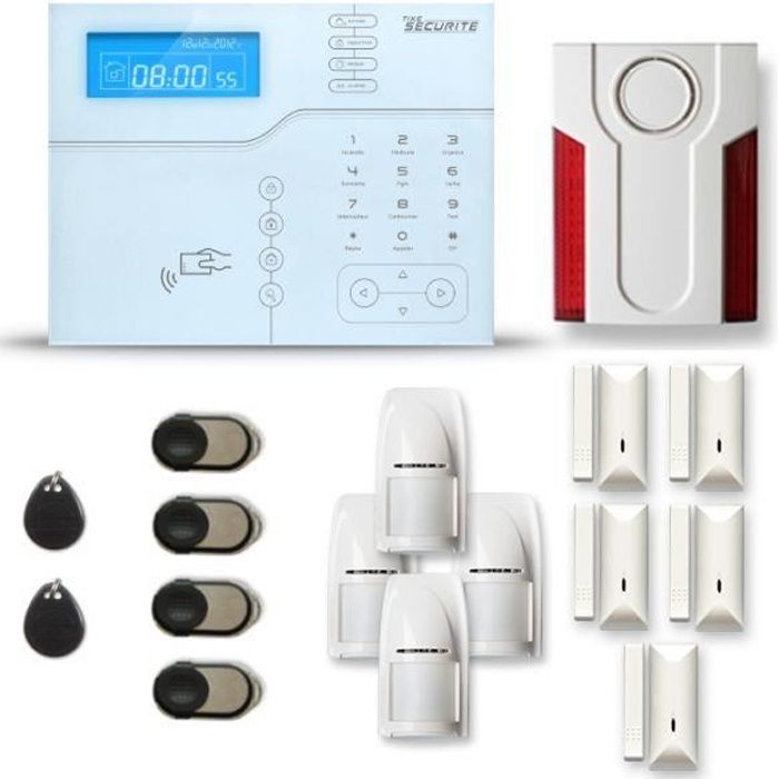 Alarme maison sans fil SHB V2 4 à 5 pièces mouvement + intrusion + sirène extérieure - Avec GSM