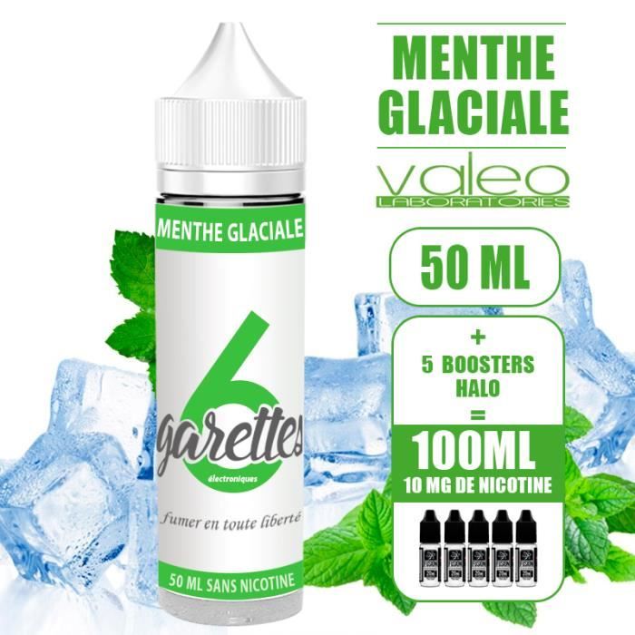E-LIQUIDE MENTHE GLACIALE 100ML EN 10MG (50ML EN 0MG DE NICOTINE + 5 BOOSTERS DE NICOTINE 10ML -HALO-)