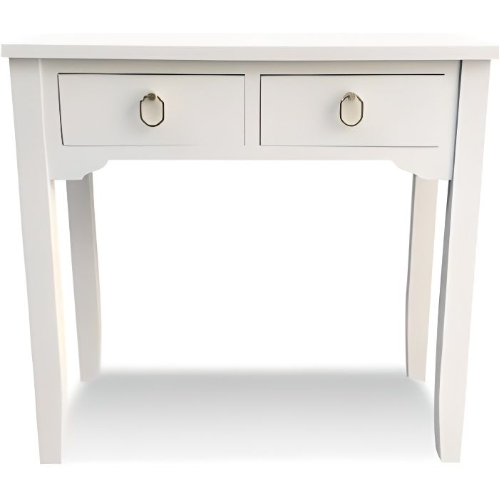 Console en bois blanc 2 tiroirs poignées dorées KANNA