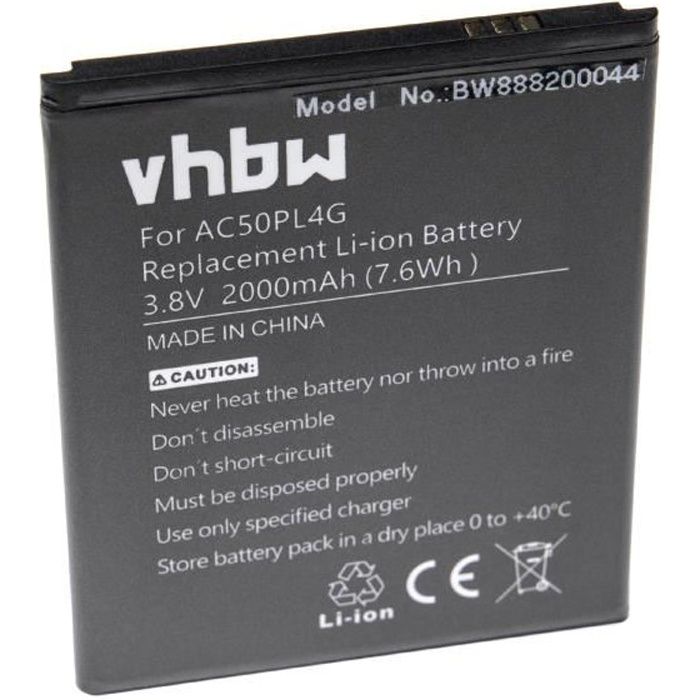 vhbw batterie compatible avec Archos 50 Platinum 4G smartphone (2000mAh, 3.8V, Li-Ion)