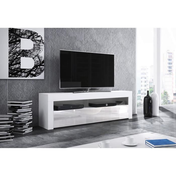 VIVALDI Meuble TV - MEX - 160 cm - blanc mat / blanc brillant sans LED - style moderne