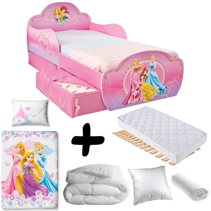 Pack complet Premium Lit design avec tiroirs Princesse = Lit+Matelas & Parure+Couette+Oreiller