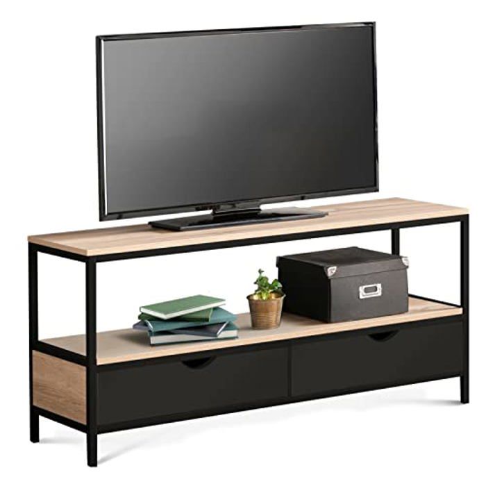 meuble tv style industriel bois hêtre + noir salon