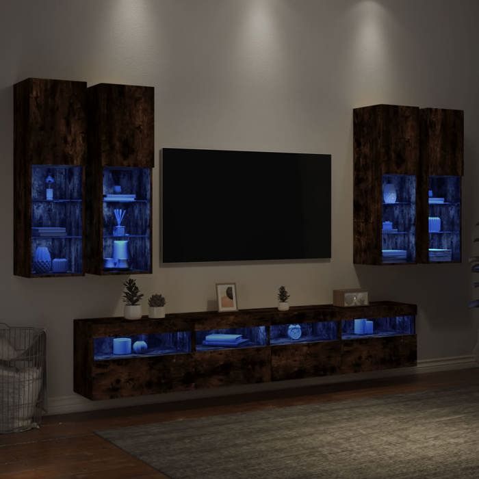 vidaXL Ensemble de Meubles TV Muraux et Lumières LED 7 pcs Armoires de Télévision Suspendues Ensemble de Meubles Télé 3216775