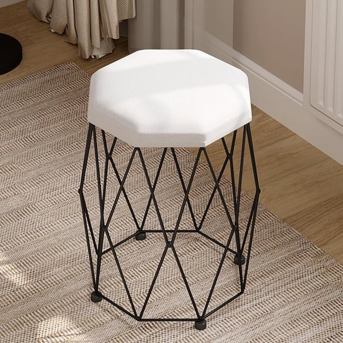 WOLTU Tabouret Coiffeuse Chaise Coiffeuse Rembourré en Velours Pouf Coiffeuse Cadre en Métal 30x30x44cm Blanc+Noir