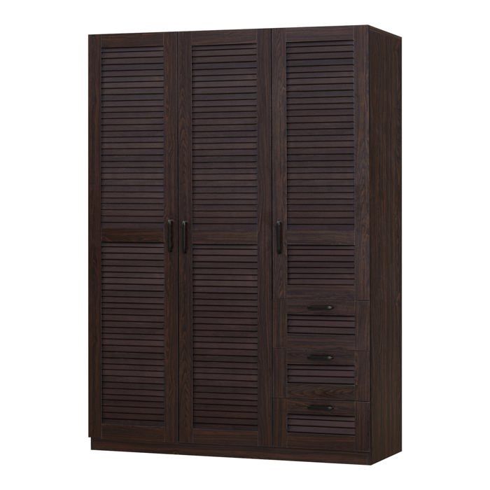 Armoire - Moderne - 3 portes - 4 étagères - 3 tiroirs - MDF effet noyer foncé 176x120x52cm Armoire - Moderne - 3 portes - 4 étagères - 3 tiroirs - MDF effet noyer foncé 176x120x52cm