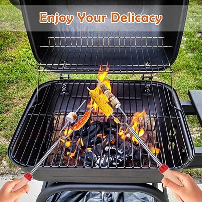 Set 2 Ustensiles Barbecue Acier Inoxydable – Couteau & Fourchette Longue Manche Bois, Idéal Grillades Viande