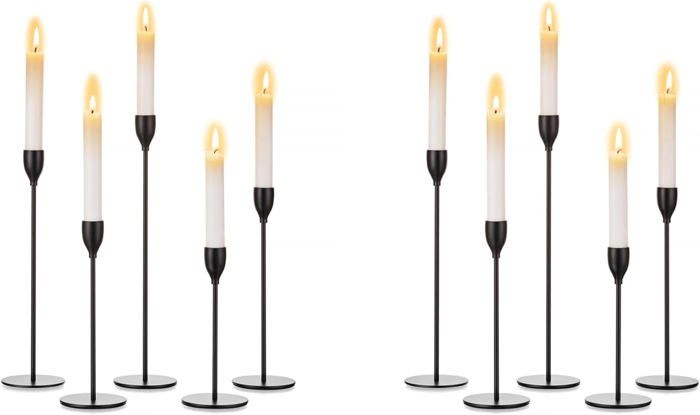 Bougeoir Noir En Métal Fait Main Avec Silhouette éléphant & Girafe - Chandelier Décoratif à 2 Fentes Pour Bougies - 12x12x6.8 Cm