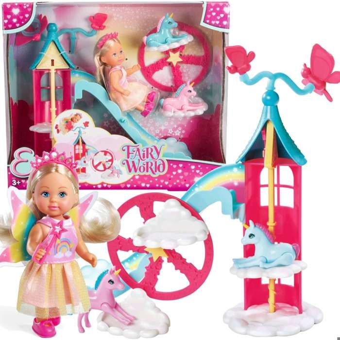 Ensemble de jouets - SIMBA - Evi Love Fairy World - Poupée fée - 2 poneys multicolores - Accessoires inclus