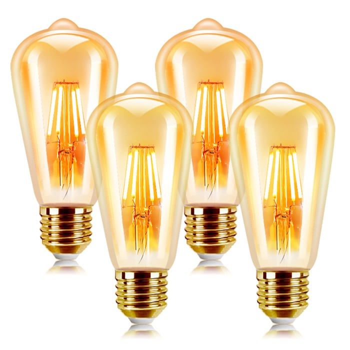 Lot de 4 ampoules LED Vintage Edison E27 6W (60W équ.) 600 lm 2200K Blanc chaud - Non-dimmable