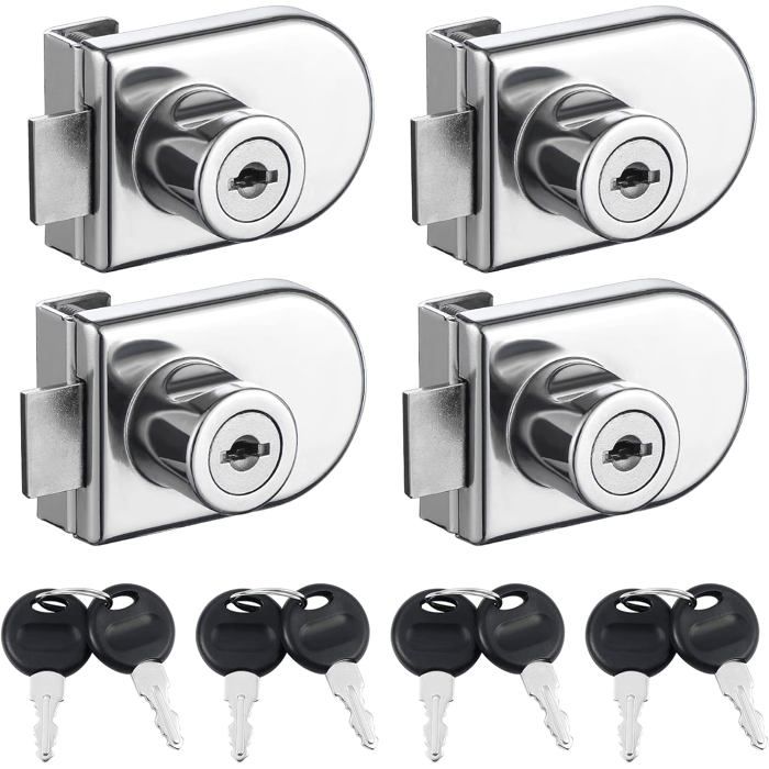 ®RisingFF Serrure de vitrine en verre 4 pièces aucun perçage requis serrure de sécurité à double ouverture convient pour 5-8 mm