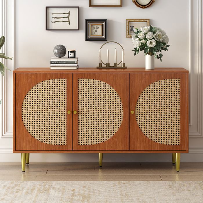Buffet – Buffet salon – armoire haute avec poignées en métal convient pour chambre salon et bureau noyer 129 8x 40x 76 cm