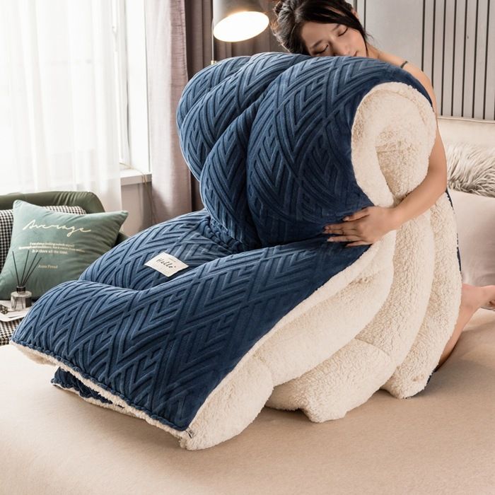 Couverture Cachemire Hiver Réversible 150x200 cm Couette Épaisse Douce et Moelleuse Plaid Chaud Double Face en Peluche Marine