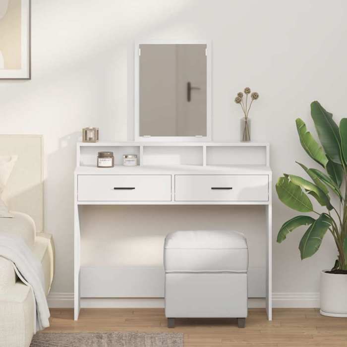 HSF®Coiffeuse avec tiroir Blanc 100x41x140cm Bois dingénierie Meuble de chambre/Table de cosmétique16269